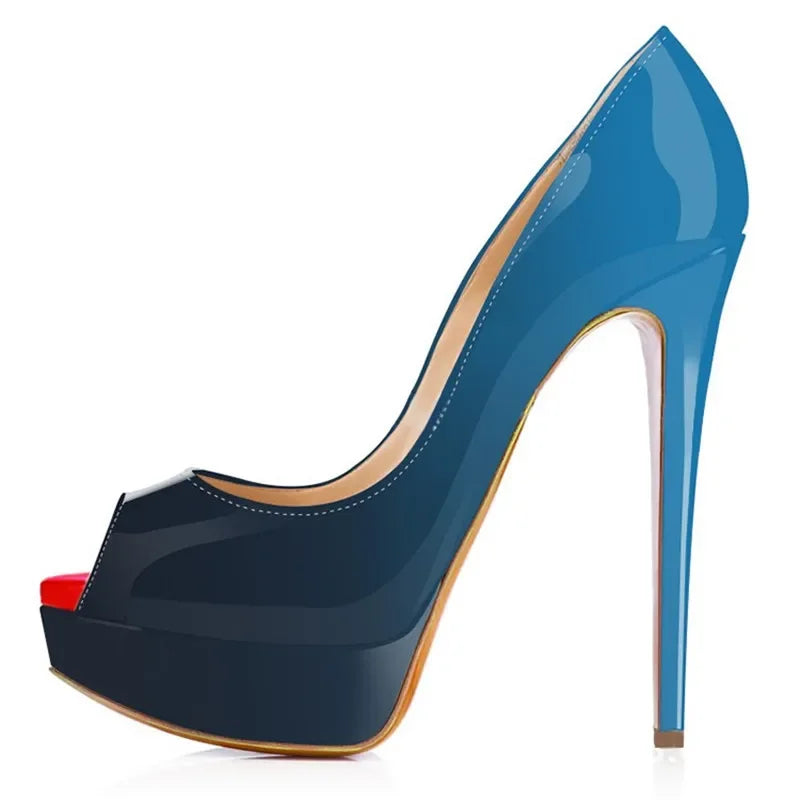 Women’s Sexy Platform Peep Toe Pumps – 14cm Stiletto Patent Leather High Heels for Party & Wedding
