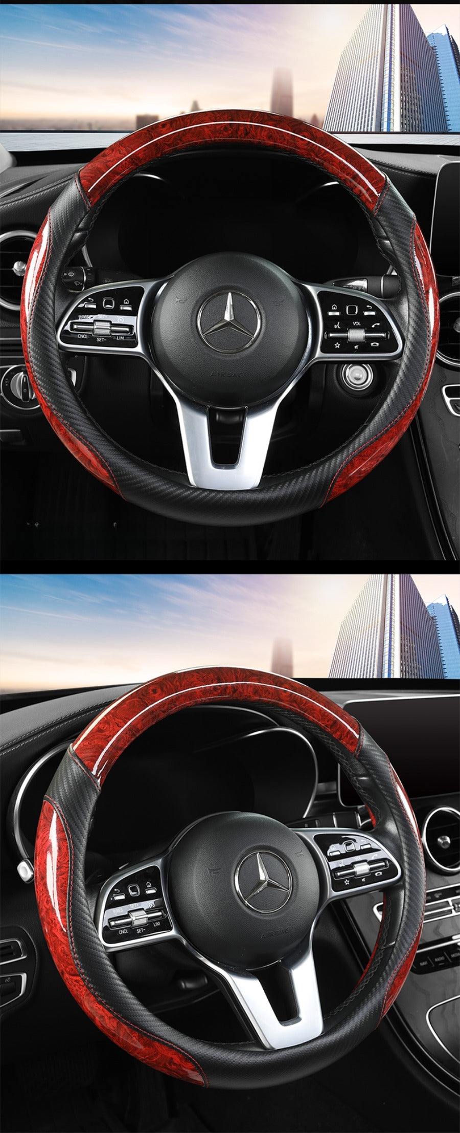 Peach Wood Grain Car Steering Wheel Cover — Non-Slip, Four Seasons, Fits 14.5-15" Wheels