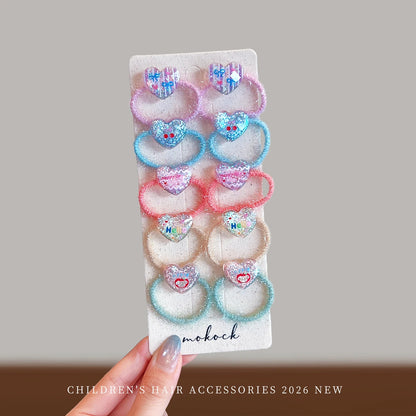 10PCS Ocean-Themed Baby Girl Hair Ties - High-Elasticity Korean-Style Star and Heart Hair Bands for Toddlers, Gentle Everyday Wear