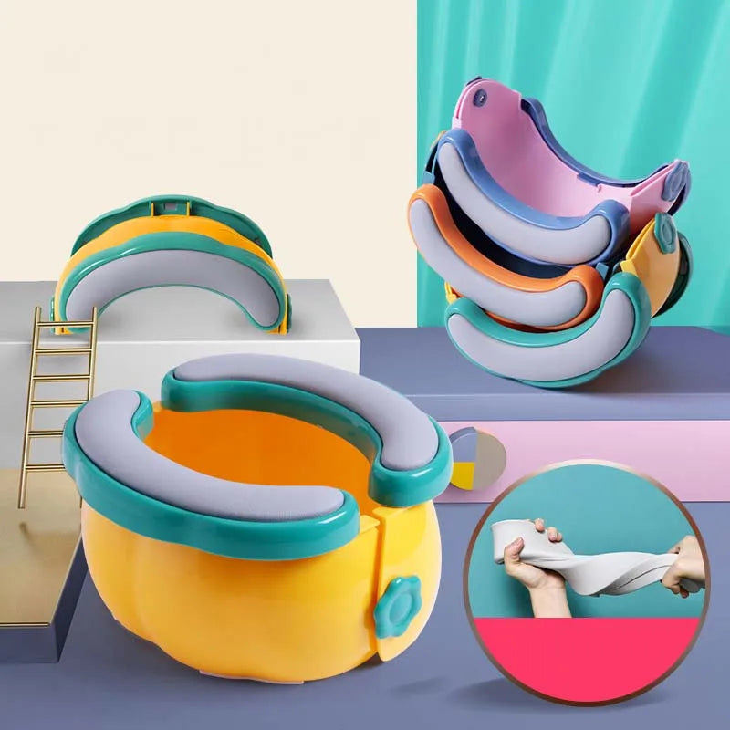 Portable Baby Toilet for Travel - Foldable Kids Potty Training Seat with Easy Cleaning, Storage Bag, and 20 Garbage Bags