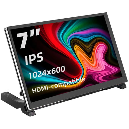 7 Inch Portable IPS Touch Screen Display – 1024x600 Monitor with Optional Speakers for Raspberry Pi 5/4B/3B+, Laptop, PC