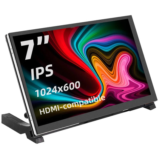 7 Inch Portable IPS Touch Screen Display – 1024x600 Monitor with Optional Speakers for Raspberry Pi 5/4B/3B+, Laptop, PC