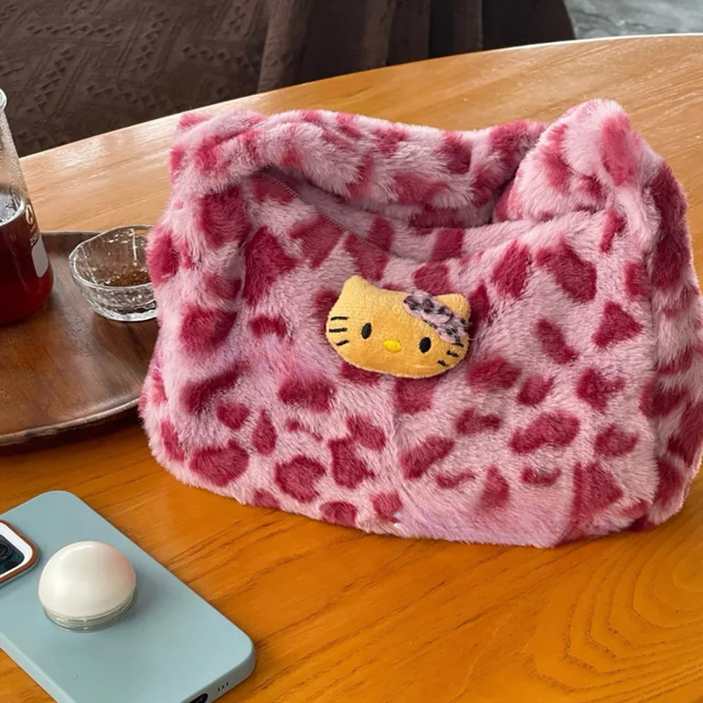 Sanrio Kawaii Hello Kitty Plush Handbag – Soft Stuffed Commuter Tote, Portable Satchel Backpack, Perfect Christmas Gift for Friends