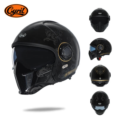CYRIL OP12A Open-Face Motorcycle Helmet - Double-Lens Modular Retro Helmet for Men and Women, DOT and ECE Certified