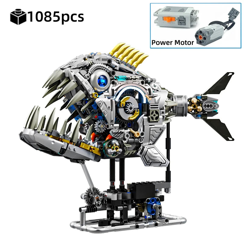 Mechanical Sea Animal Building Blocks Toy – Whale Shark, Octopus, Piranha & Manta Ray with Motor and Lights for Kids