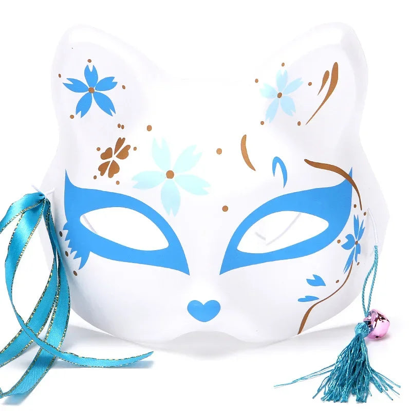 Hand-Painted Fox Mask –  Anime-Inspired Half-Face Cosplay Mask for Raves, Festivals, Masquerade Parties & Costumes