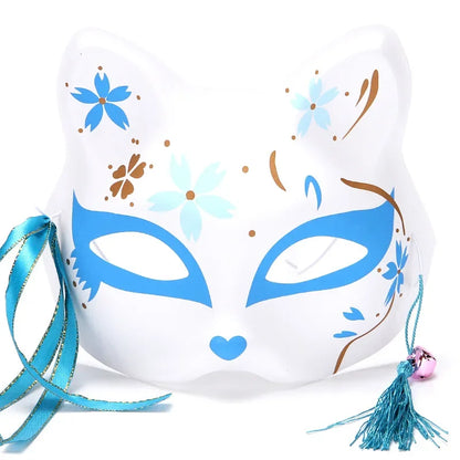 Hand-Painted Fox Mask –  Anime-Inspired Half-Face Cosplay Mask for Raves, Festivals, Masquerade Parties & Costumes