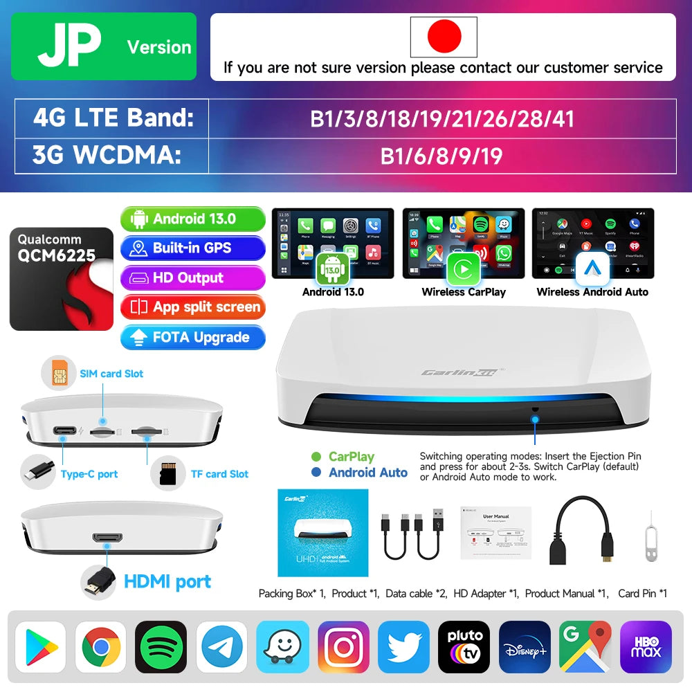 8+128GB Carlinkit TV Box — Android 13 Wireless CarPlay & Android Auto Adapter, 8-Core Qualcomm, HDMI