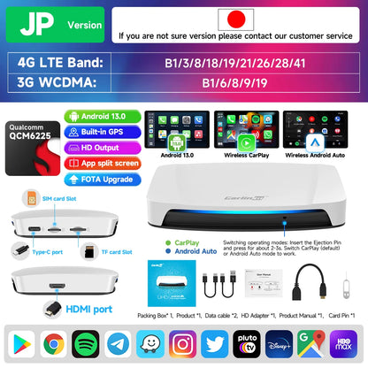 8+128GB Carlinkit TV Box — Android 13 Wireless CarPlay & Android Auto Adapter, 8-Core Qualcomm, HDMI
