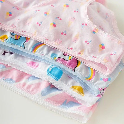 3/6/9/12 Pcs Cotton Girls Kids Underwear - Cute Cartoon Print Briefs with Lace Trim Soft Children Short Panties