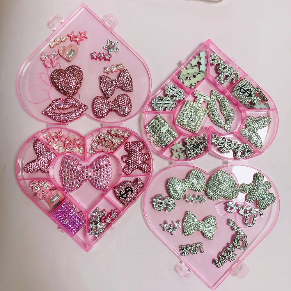 43PCS Luxury Charm Set — Diamond Bow, Perfume Bottle, Butterfly & Lip Decorations for Phone Case, Purse, and DIY Crafts