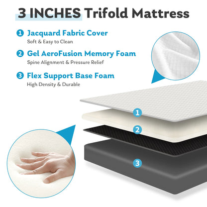JHK Three-Fold Portable Floor Bed – CertiPUR-US Certified, Soft & Flexible Zipper Mattress for Travel, Camping, and Yoga