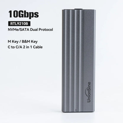 UnionSine 20Gbps M.2 PCIe SSD Case – Dual Protocol M.2 to USB Type-C 3.1 Adapter for NVMe, NGFF, and SATA SSD