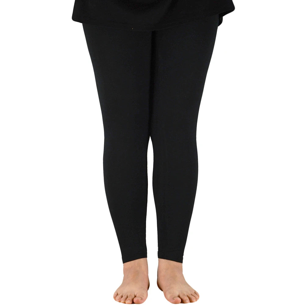 Women Bamboo Fiber Elastic Waist Leggings – Plus Size High Stretch Casual Workout Basic Pants Soft Comfortable Fitness Leggings