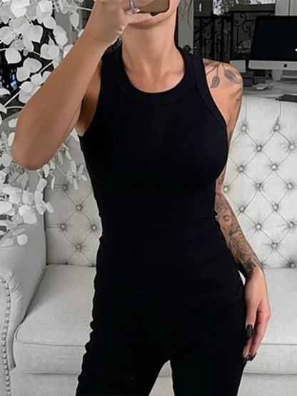 Women's Ribbed Tank Top Camisole – Solid Color Round Neck O-Neck Elastic Summer Basic Sleeveless Top