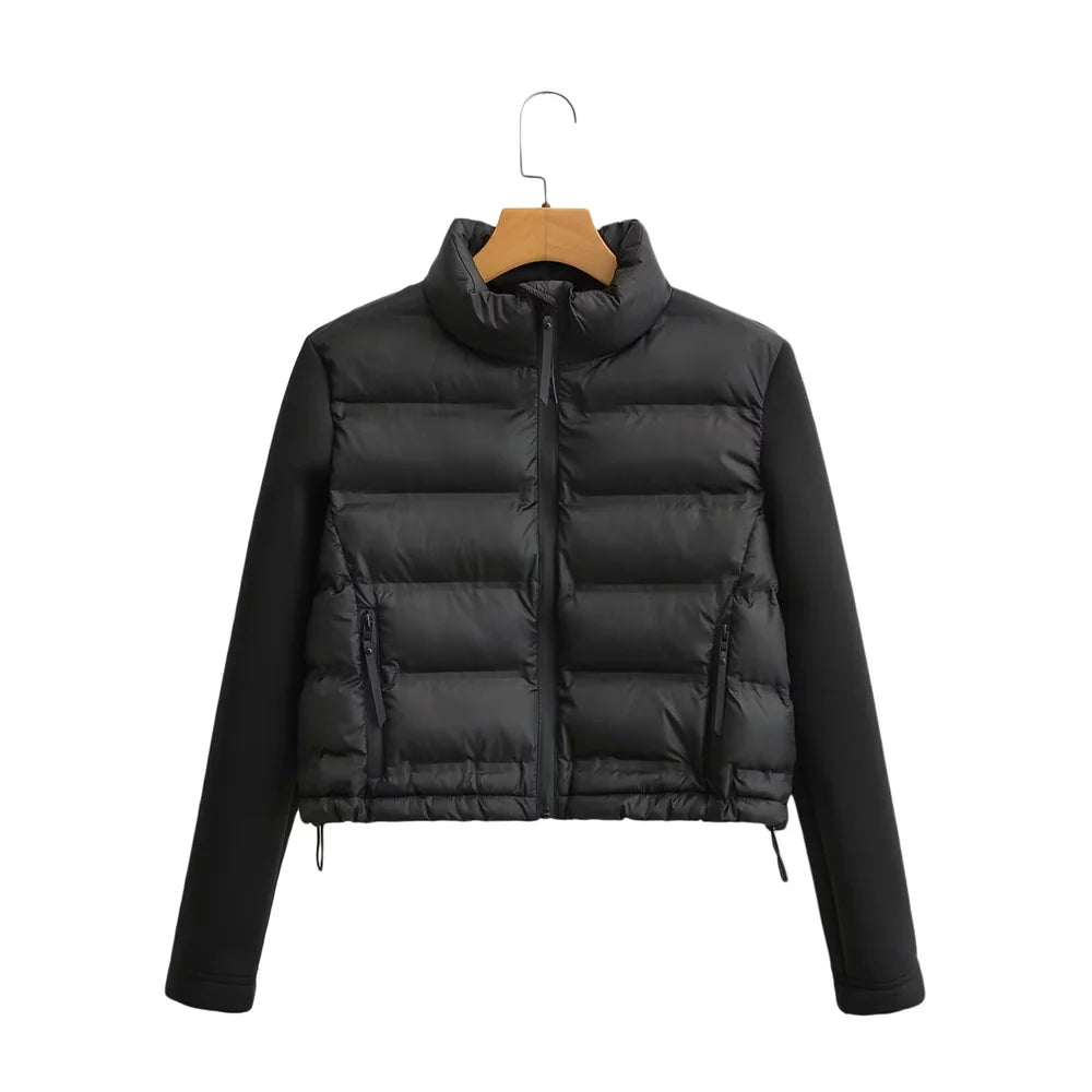 2024 Women’s Autumn & Winter Splicing Cotton Jacket – European & American Style Fashionable Short Outerwear