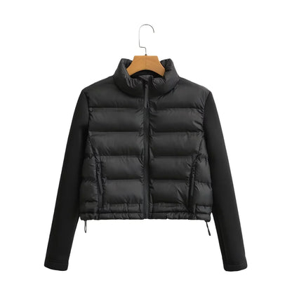 2024 Women’s Autumn & Winter Splicing Cotton Jacket – European & American Style Fashionable Short Outerwear