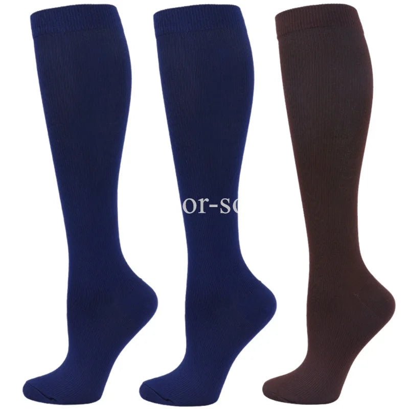 3 Pairs Knee High Compression Socks – Anti-Fatigue Support Stockings for Varicose Veins, Pain Relief & Sports Recovery (Men & Women)