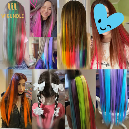 18-Color Clip-In Hair Extensions – 22 Inch Long Straight Synthetic Wig with High Gloss for Women & Children