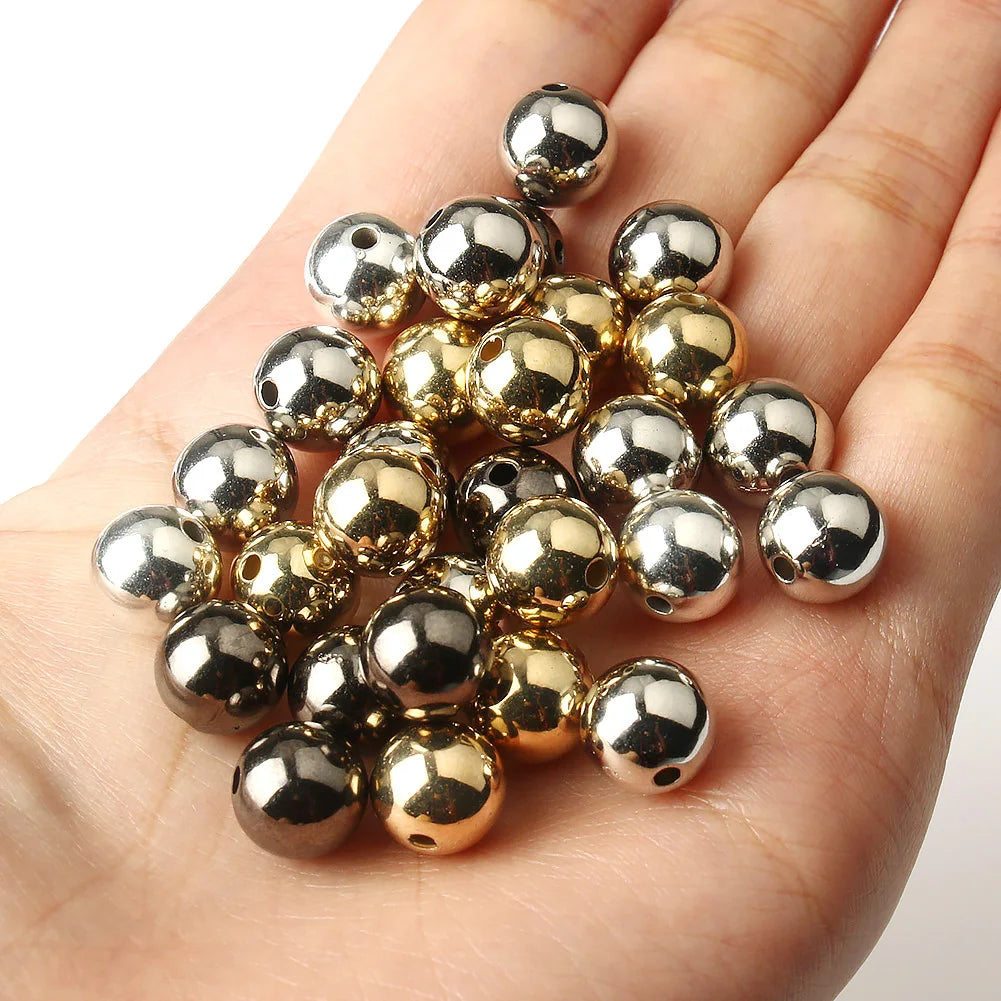 Round Spacer Beads 3–12mm – Gold & Silver CCB Smooth Loose Balls for DIY Bracelet Jewelry Making Accessories