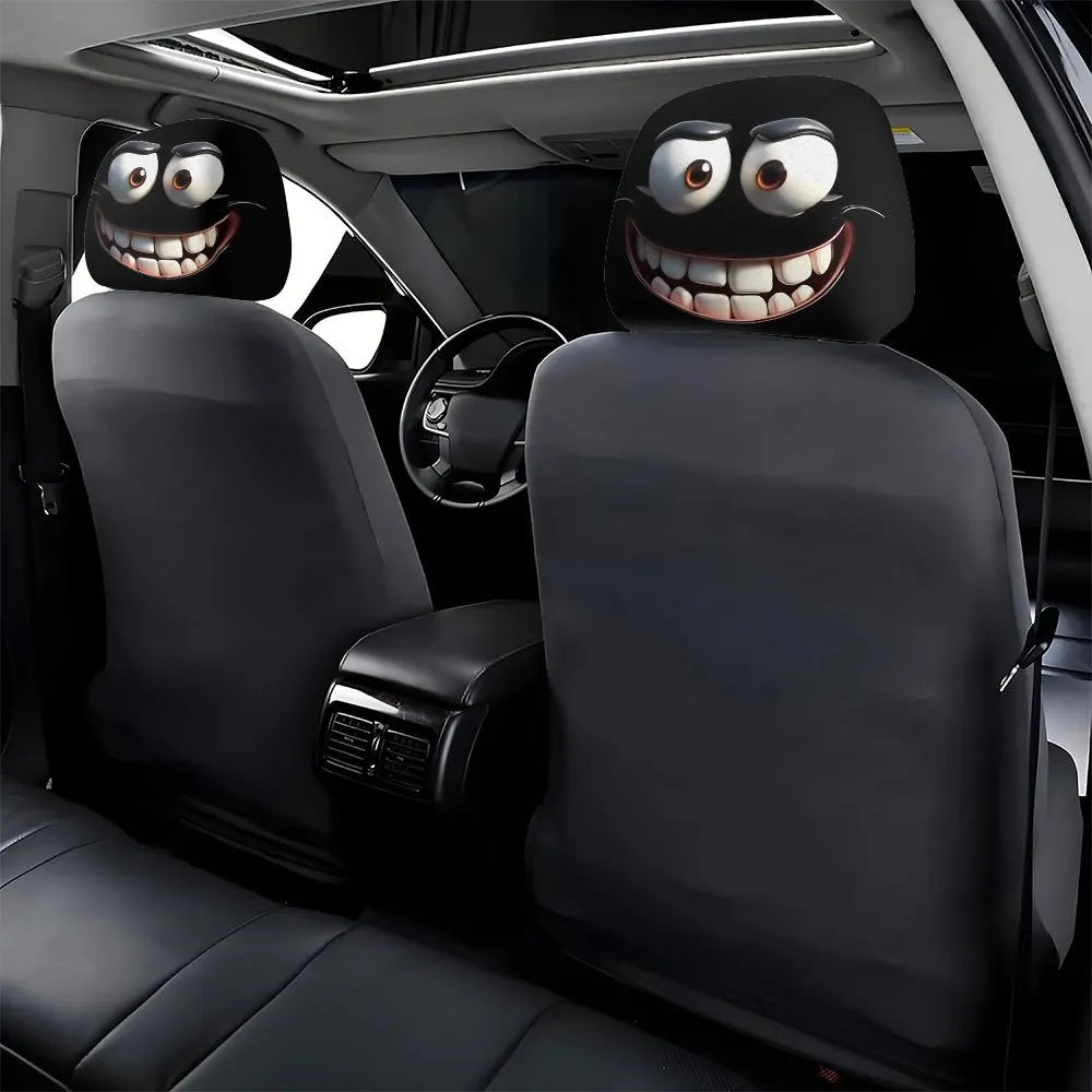 2-Piece Smiley Face Car Pillow Covers - Soft Washable Polyester Cushion Cases for Car Seats and Headrests