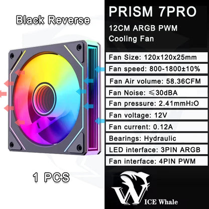 ICE Whale Prism 7 PRO ARGB 120mm PC Case Fan – Infinity Mirror Design with 4-Pin PWM, Motherboard Sync, and CPU Cooling Fan