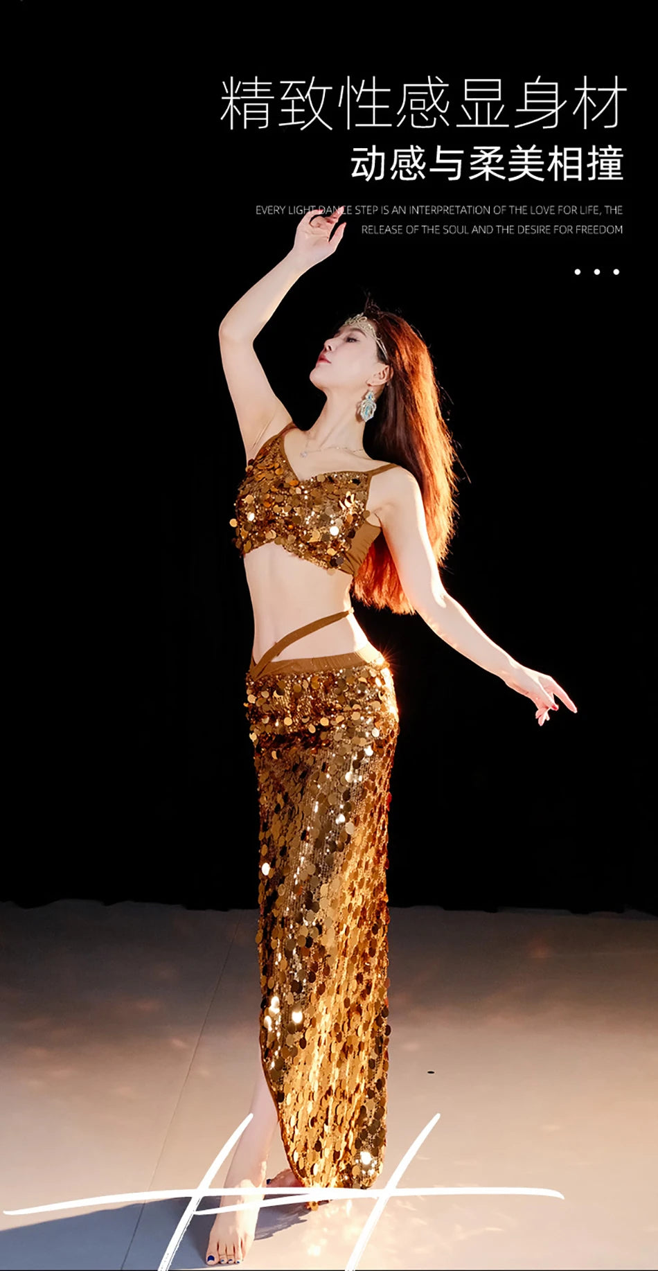 2-Piece Belly Dance Costume Set for Women – Sexy Sequin Top & Skirt Outfit for Stage Performance & Training