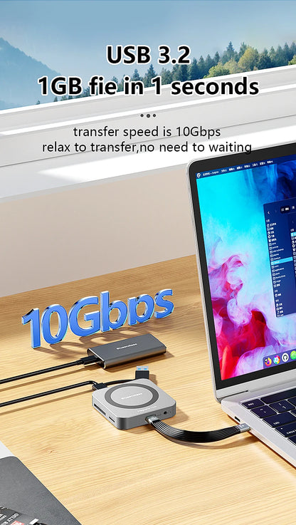 Blueendless 8-in-1 M.2 NVMe SSD Docking Station – USB 3.1 10Gbps, 100W PD, 4K60Hz HDTV Magnetic M.2 SSD Enclosure
