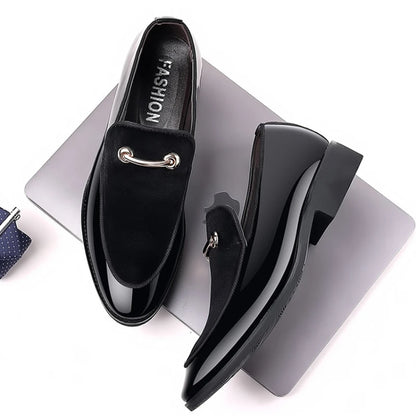 Men’s Black Patent Leather Loafers - Luxury Slip-On Formal Business Casual Party Shoes Large Size