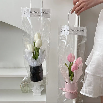 5/10PCS Transparent Flower Wrapping Bags – Gift Packaging with Handle for Weddings, Birthdays, Candy & Flower Box Decor