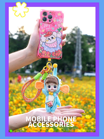 Mini Labbu Pocket Doll – Jointed Blythe-Style Boy & Girl Doll for Girls, Rainbow Ball Mobile Phone Decoration
