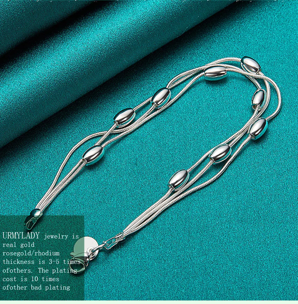 925 Sterling Silver Bracelet — Fashion Design Beaded Chain, High-Quality Jewelry for Women, Ladies, and Wedding Gifts