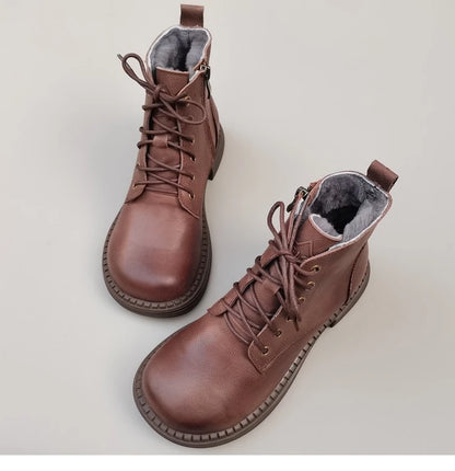 Careaymade 100% Genuine Leather Wide Casual Women’s Short Boots – Big Size, Handmade Men’s Wool Boots