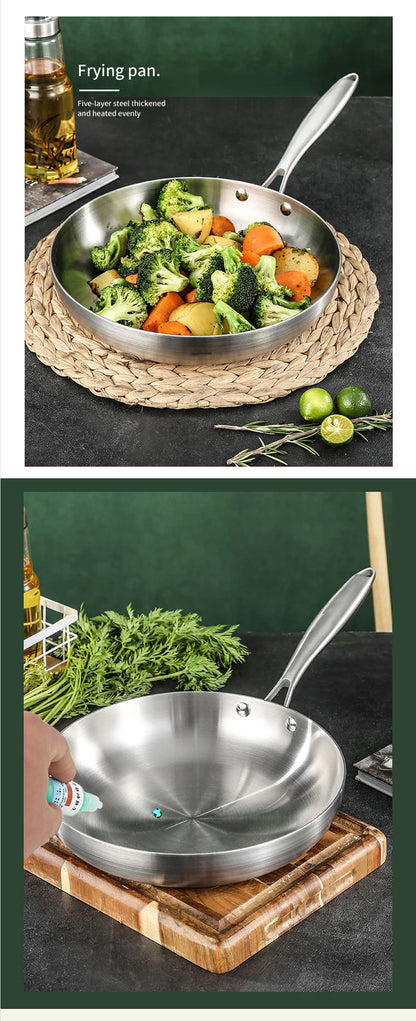 304 Stainless Steel Non-Stick Frying Pan - Uncoated Steak Cookware for Gas Stove and Induction Cooker