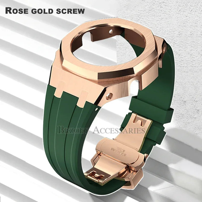 GEN4 Casioak GA2100 Mod Kit – Stainless Steel Case, Bezel, and Rubber Strap Replacement for G-SHOCK GA2100/GA2110