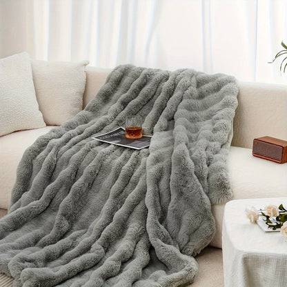 Cozy Faux Rabbit Fleece Throw Blanket – Soft Warm Plush 1pc Bed Sofa Blanket for Bedroom, Living Room & Dormitory Use