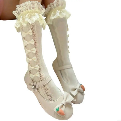 Girls Mid-Calf Socks - Breathable Hollow-Out Layered Stackable Socks