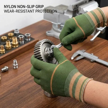 Nylon Work Gloves - 12-Pair Non-Slip Protective Gloves for Construction, Warehouse & Industrial Work