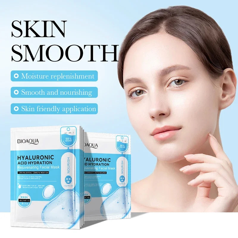 BIOAQUA Hyaluronic Acid Face Masks - 10-Piece Moisturizing Facial Sheet Mask Set for Hydration & Skin Care