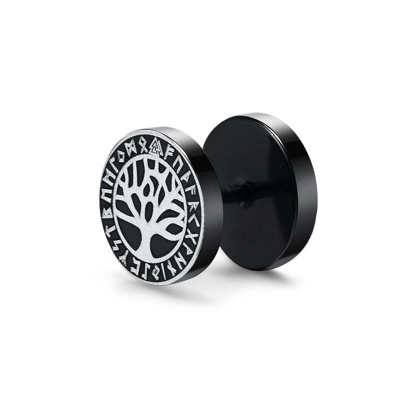 Vnox Men's Viking Black Stud Earrings - Vegvisir & Norse Valknut, Cool Punk Stainless Steel Set