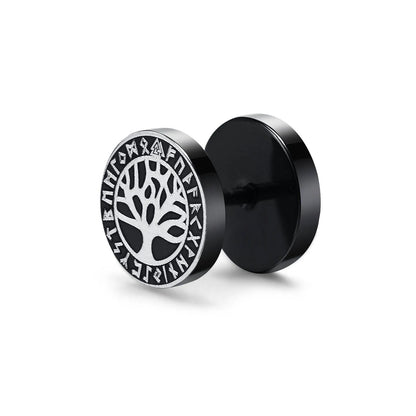 Vnox Men's Viking Black Stud Earrings - Vegvisir & Norse Valknut, Cool Punk Stainless Steel Set