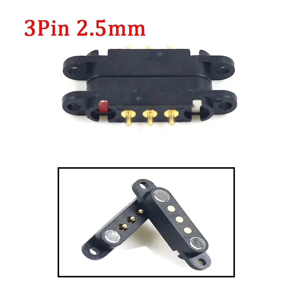 2A Magnetic Pogo Pin Connector - 2–5 Pin Spring-Loaded Male/Female DC Power Socket, 2.3/2.5/2.8mm Pitch