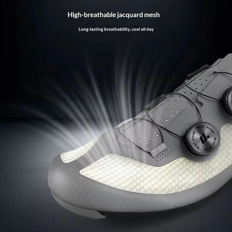 WEST BIKING Road Cycling Shoes - Breathable Mesh Clipless Bicycle Shoes with Dual Knob Buckle Closure