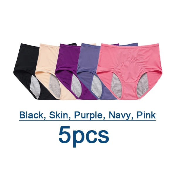 5-Pack Women’s Leak-Proof Menstrual Panties – Plus Size L-8XL Waterproof Period Underwear