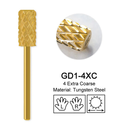 Gold Tungsten Carbide Nail Drill Bits – Large Barrel Milling Cutter, Pro Reversed Durable Grinding & Polishing Tools Accessories 4XC