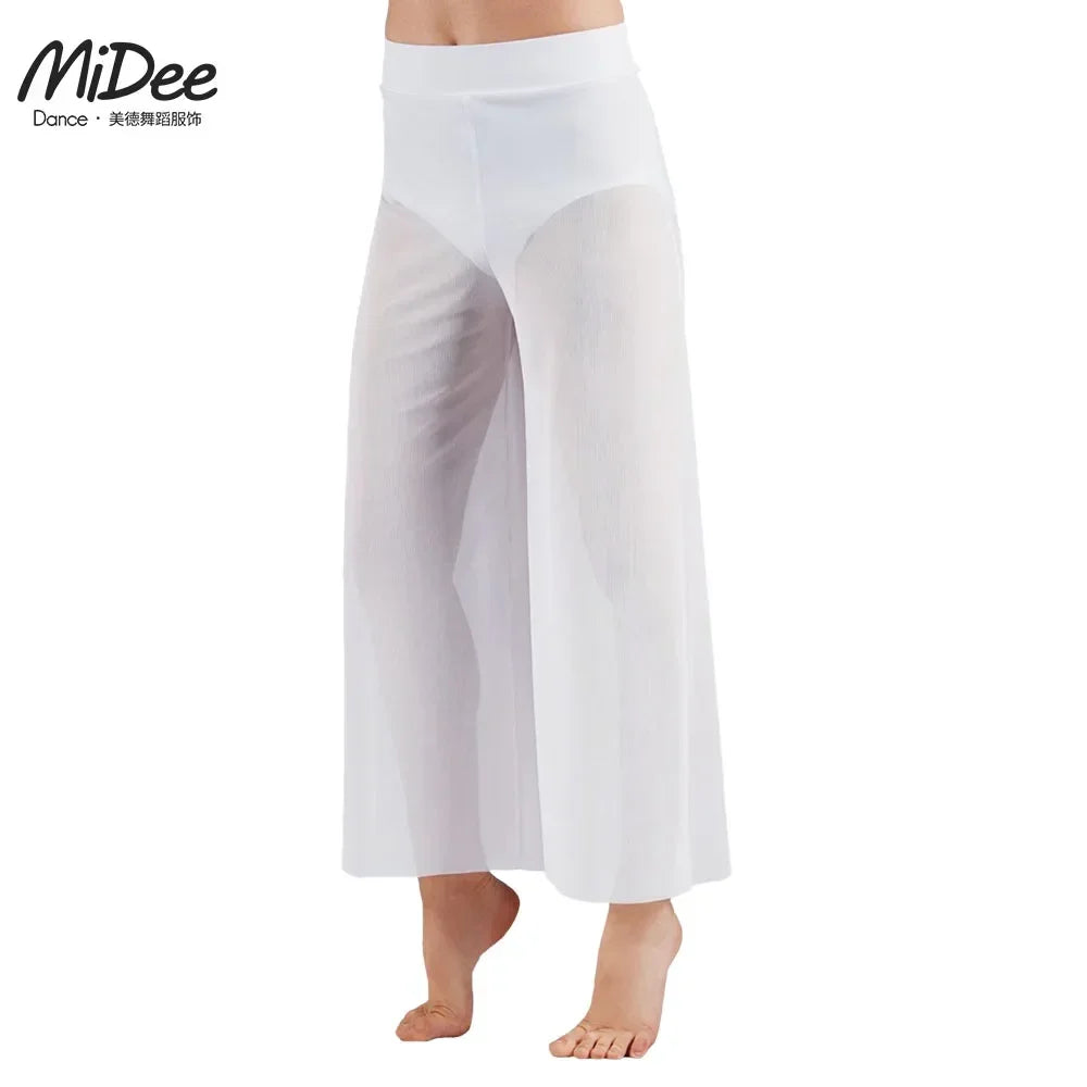 Women’s Lyrical Mesh Wide Leg Dance Pants – High Waist Modern Ballet Palazzo Trousers Contemporary Dance Costume Plus Size