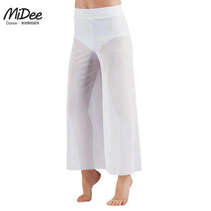 Women’s Lyrical Mesh Wide Leg Dance Pants – High Waist Modern Ballet Palazzo Trousers Contemporary Dance Costume Plus Size
