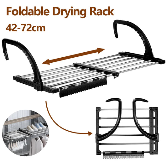 Foldable Radiator Drying Rack - Extendable Stainless Steel Clothes Hanger 42-72cm for Shoes, Towels & Balcony Drying