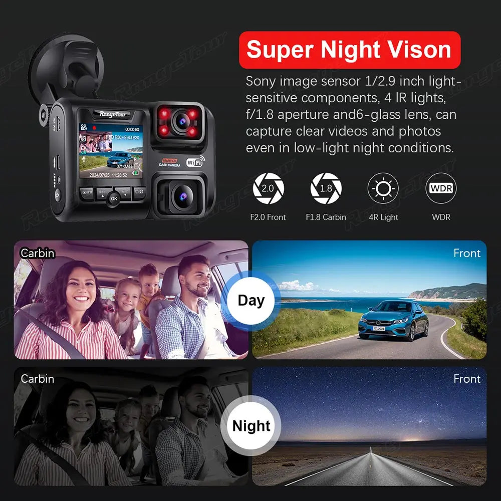 4K 2160P Dual Lens Car DVR – WIFI GPS Logger, Novatek 96663 Chip, Sony Sensor, Night Vision Dash Cam Recorder D30H
