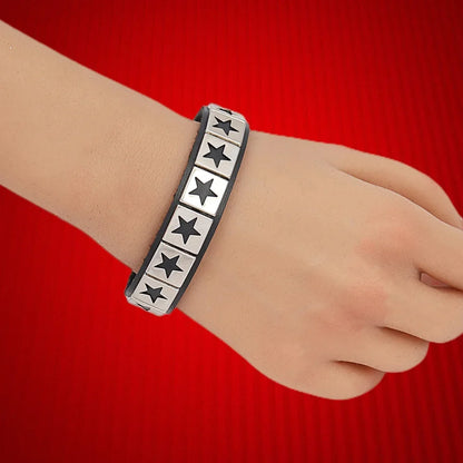 Punk Rock Hip Hop PU Leather Bracelet – Unisex Skull, Pentagram & Rivet Chain Bracelet, Trendy Party Jewelry Accessory